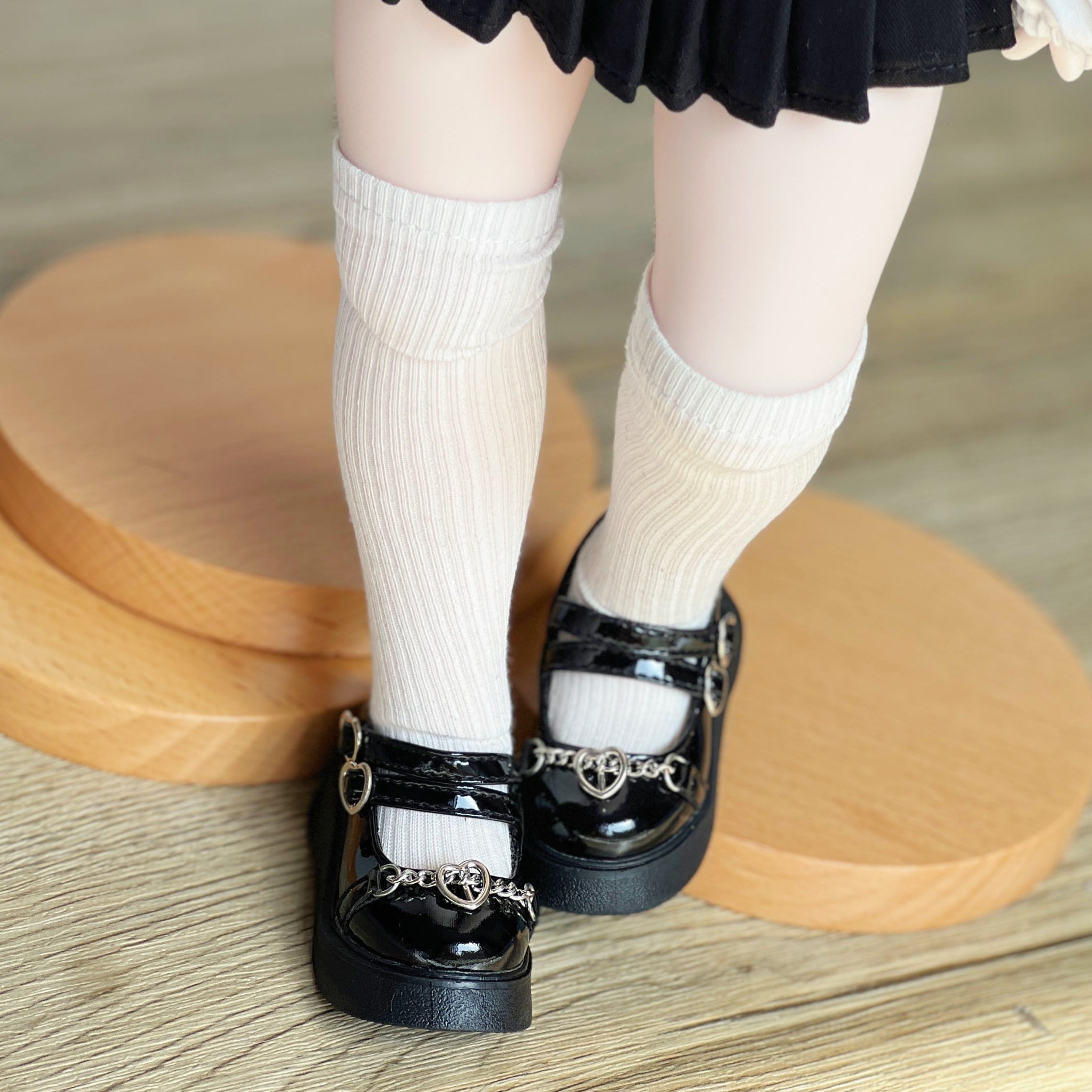 野咻bjd娃鞋4分熊妹msdmdd圆头链条爱心漆皮小皮鞋娃娃鞋子