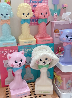 可爱卡通swimmer少女心ins风昭和风猫咪小狗帽托帽架房间装饰摆件