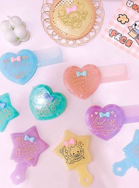 韩国ins风swimmer少女心粉色迷你随身小镜子独角兽手柄便携化妆镜