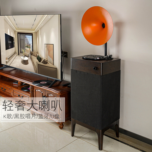 轻奢留声机客厅现代黑胶唱片机电唱机蓝牙音响卡拉OK歌送话筒