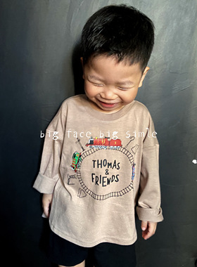M53小火车和他的朋友们 男童两色春秋长袖圆领T恤 100-130