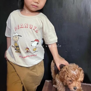 小狗复古奶茶短袖夏季T恤 100