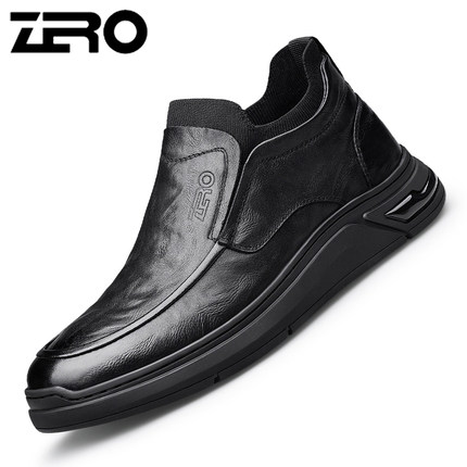 零度秋冬季新款男士真皮手抓纹软面高帮皮鞋袜口松紧套脚平跟男鞋