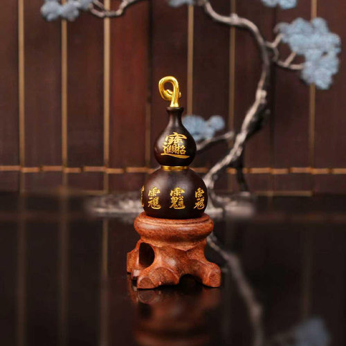天然雷击枣木龙头公明讳小葫芦吊坠精雕平安福禄摆件木雕道家用品