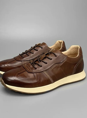 欧洲站高端运动皮鞋做旧马皮休闲阿甘鞋男士成熟真皮男鞋复古款式