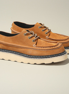 皮鞋春季男鞋真皮高端反绒乐福鞋复古英伦风休闲低帮工装鞋2026款