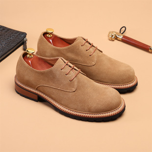 磨砂牛皮手工英伦复古风木跟系带德比鞋 2026春季 男式 皮鞋 新潮工装