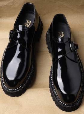 禾栗行度英伦休闲皮鞋男款正装商务厚底增高乐福亮面结婚新款男鞋