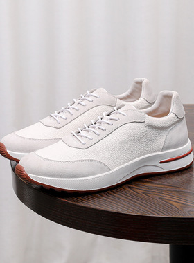 2026春夏季男士运动休闲鞋透气厚底荔枝纹牛皮拼接磨砂牛皮老爹鞋