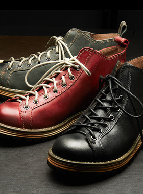 欧货潮牌轻奢男士复古真皮大头鞋英伦工装靴厚底靴高帮休闲马丁靴