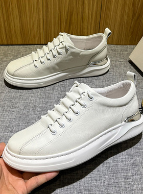 超轻发泡底男鞋2026年新款小白鞋男真皮时尚百搭一脚蹬懒人休闲鞋