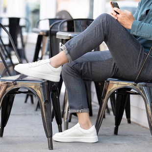 雷军同款小白鞋男春夏厚底白色真皮板鞋商务透气男士休闲鞋增高鞋