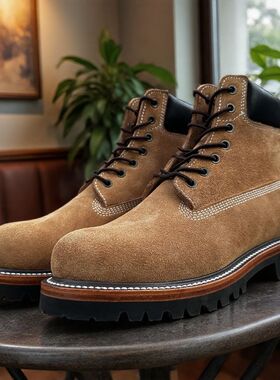 真皮头层牛皮男靴固特异缝线工艺踢不烂大黄靴防滑耐磨中帮工装靴