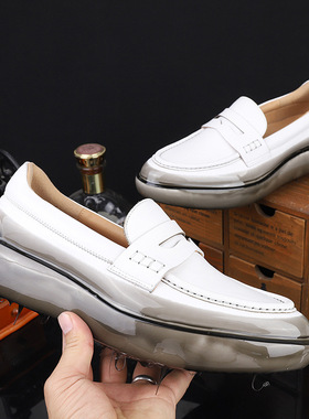 豆豆鞋懒人真皮男鞋软底乐福鞋新款潮流休闲鞋增高男士一脚蹬皮鞋