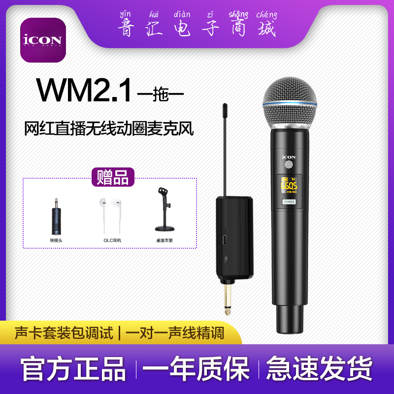 艾肯WM2.1无线麦克风家用户外K歌话筒唱歌专用声卡直播设备全套装