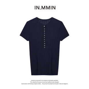 显瘦针织衫 修身 2025气质简约100天丝绝美上衣女 半开领短袖 INMMIN