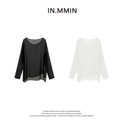INMMIN 乔其纱设计感宽松慵懒风斜边防晒罩衫-tx2013