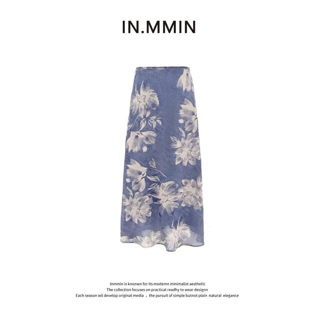 INMMIN 法式复古气质花卉印花百搭显瘦半身裙女中长裙