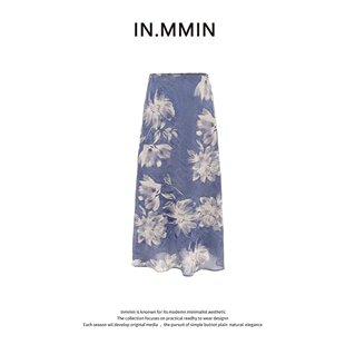 INMMIN 法式复古气质花卉印花百搭显瘦半身裙女中长裙