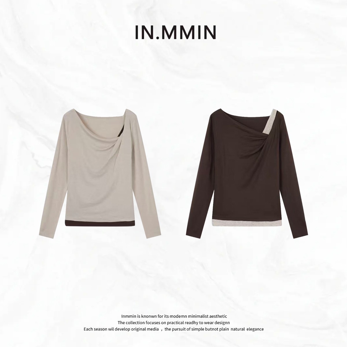 INMMIN秋季露肩假两件针织衫