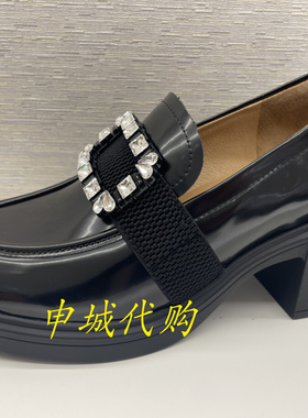 蹀愫专柜正品女鞋2025春季水钻乐福鞋圆头粗高跟单鞋女TA65106-52