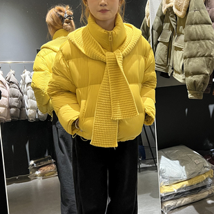 泡芙羽绒服短款外套小个子女加厚保暖90绒白鸭绒羽绒服配针织帽子