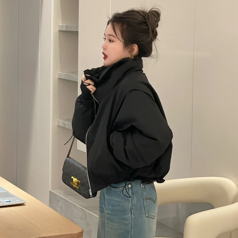 冬季韩版抽绳立领洋气白鸭绒羽绒服夹克冲锋衣短外套女上衣棒球服