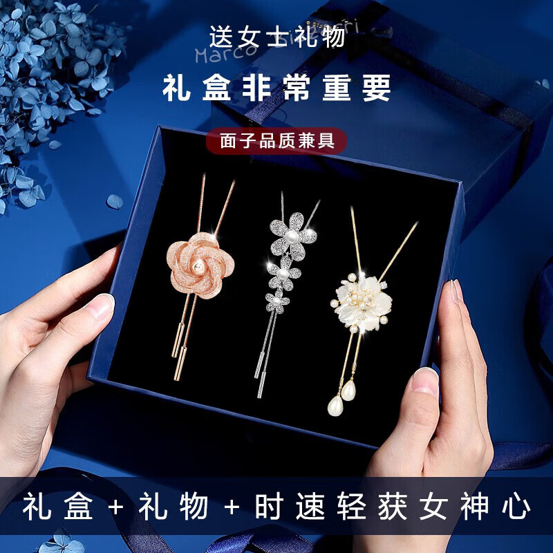 秋冬长款毛衣链女感气质复古玫瑰花项链衣服挂件生日礼物女生