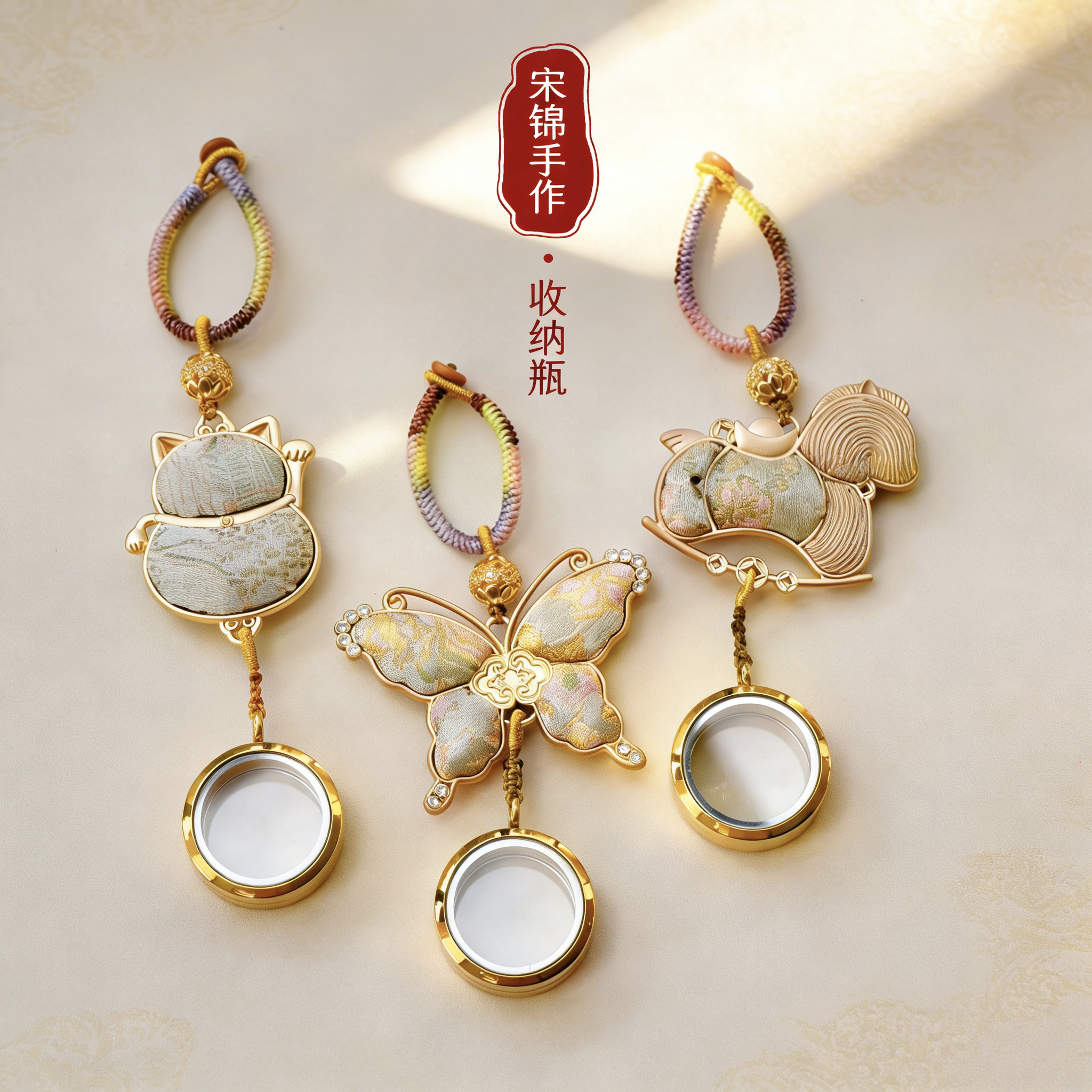 宋锦挂件乳牙纪念玻璃瓶金豆收藏