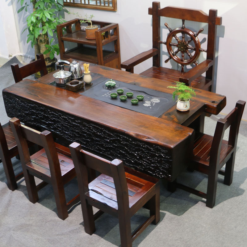 老船木茶桌椅组合新中式茶桌功夫茶台实木茶几店铺家办公室泡茶桌