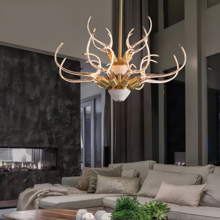 灯具 中山灯具大全鹿角客厅餐厅吊灯简约轻奢现代卧室别墅创意个性