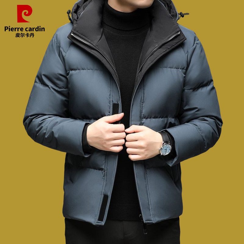 皮尔卡丹羽绒服男款冬季厚款中年白鸭绒短款连帽保暖男士羽绒外套