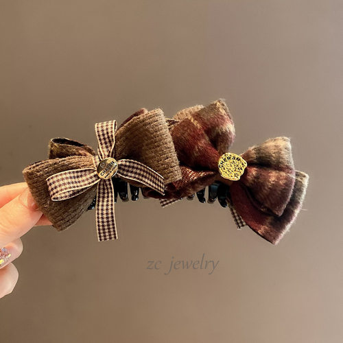 韩版东大门新款撞色蝴蝶结香蕉夹女时尚精致后脑勺高马尾夹发卡