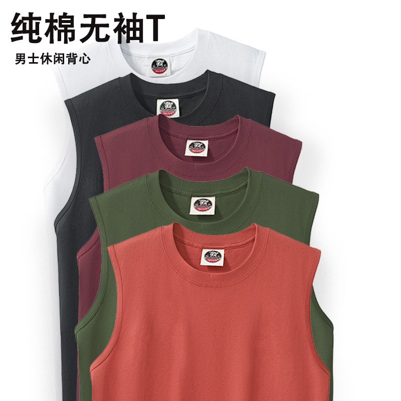 无袖t恤背心男棉夏外穿美式夏健身运动纯棉圆领宽松净版坎肩男装
