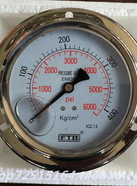 100mm双叶FTB轴向带边耐震压力表0-400KG不锈钢充油防震油压表3/8