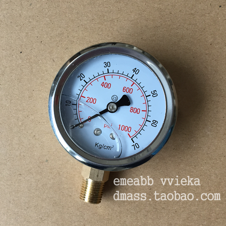 不锈钢充油防震压力表0-70KG径向油压表1000PSI液压表1/4PT螺纹