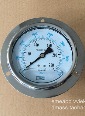 SKON耐震压力表0-250KG液压表3500PSI表面直径100MM螺纹3/8