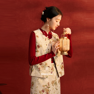 三彩【金风玉露】2026春季新款雪尼尔提花马甲外套无袖宽松C