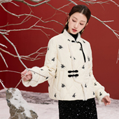 女装 2025冬季 新款 若潮大码 国风绣花绗棉外套保暖短款 胖MM