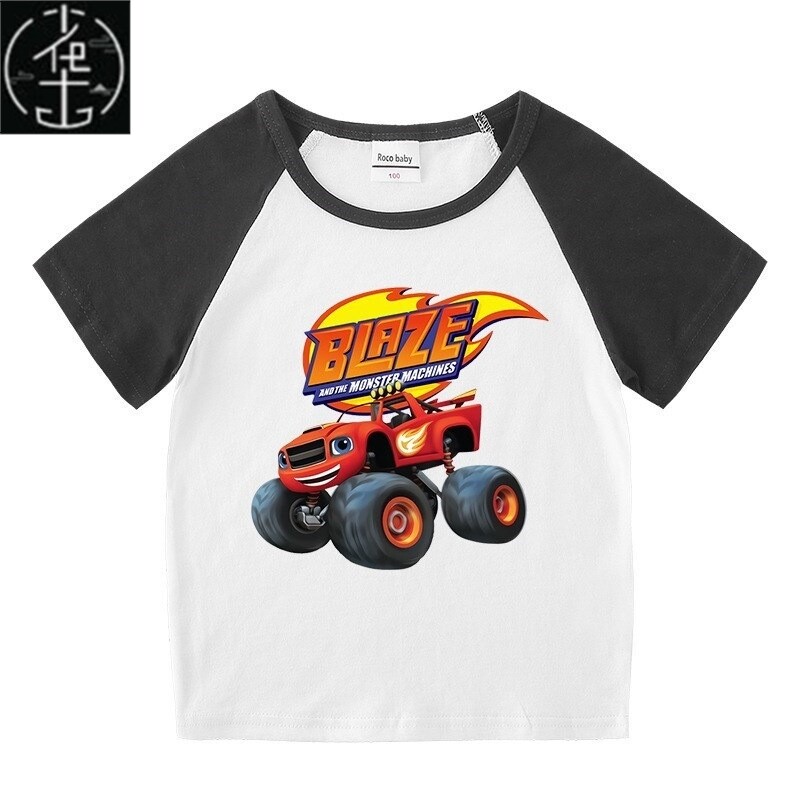 blaze the monster true旋风战车队怪兽火焰车衣服短袖t恤童装