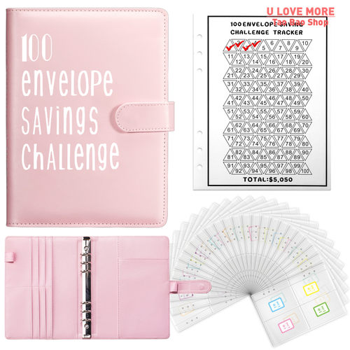 A5 100天 Envelope Challenge Binder Money Saving Planner Book