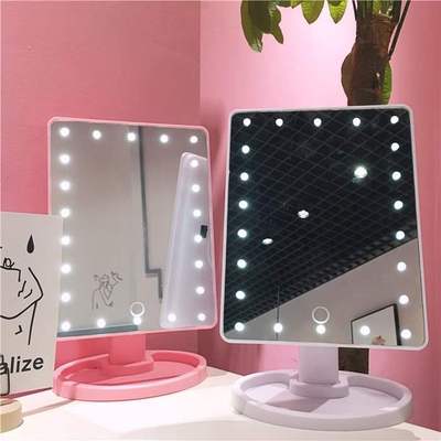 Pink led table top make-up mirror with lamp touch screen to