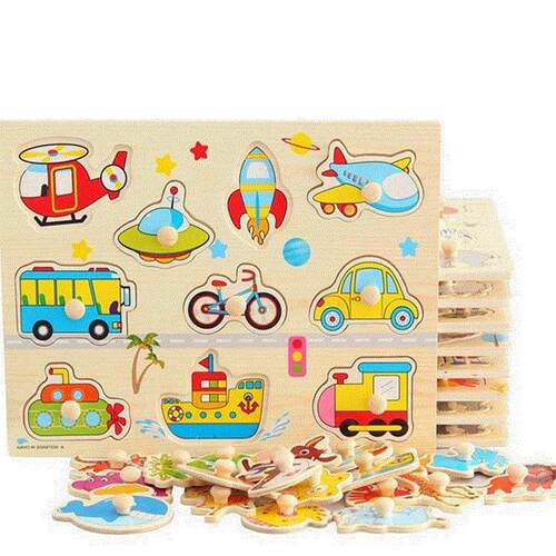byl children baby wooden puzzle educational toys with handle