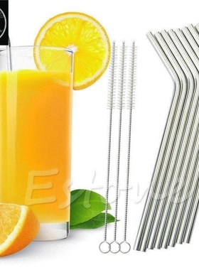 8 pcs metal drinking straw reusable straws  3 cleaner brush