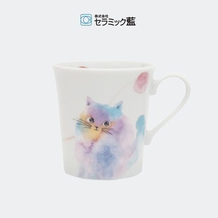 日本产陶瓷马克杯ceramic 蓝可爱猫咪马克杯水杯茶具套装 萌宠动物