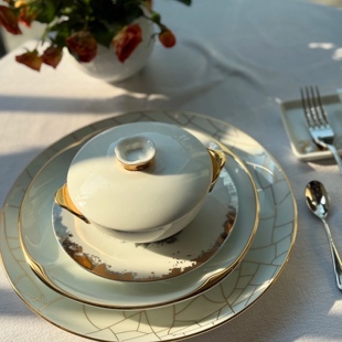 legle法国丽固餐具黄金色家用陶瓷餐盘托盘大号盘子流金溢彩餐具