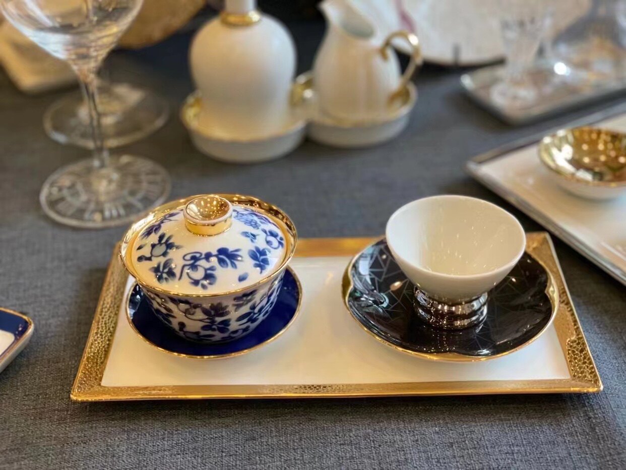LEGLE法国丽固青花茶杯中式盖碗茶具套装茶碗咖啡杯祥云纯色家用