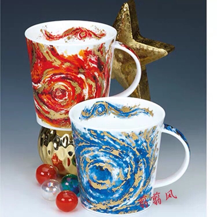 英国dunoon骨瓷杯480ml宇宙星云22k黄金装饰情侣马克杯高档男士杯