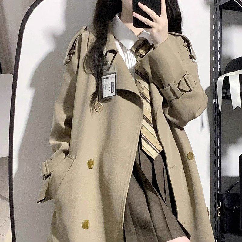 小个子风衣女2025秋冬新款韩系高级感黑色英伦风中长短款大衣外套