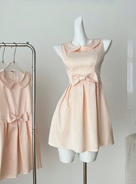 PUFFFOREVER“流光缎影”光泽感缎面娃娃领无袖收腰背心连衣裙女